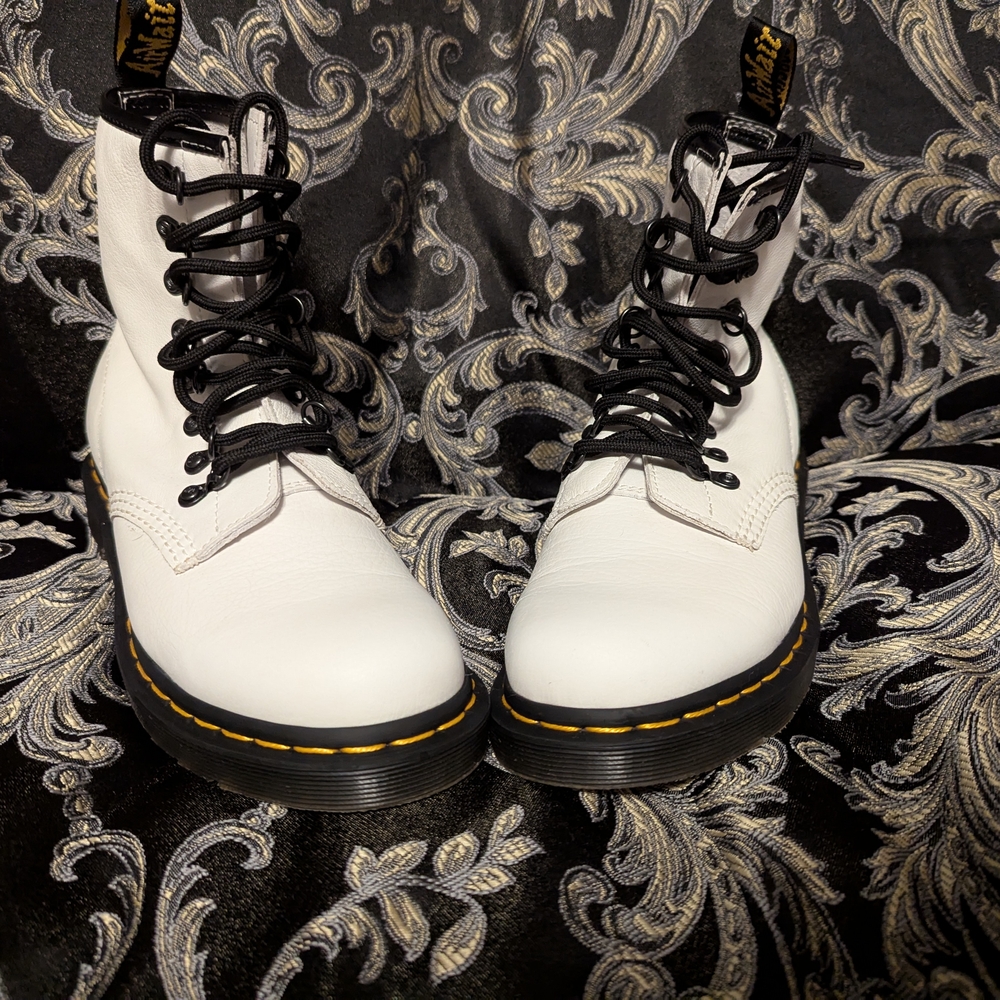 Dr. Martens White Combat Boots with Black Laces